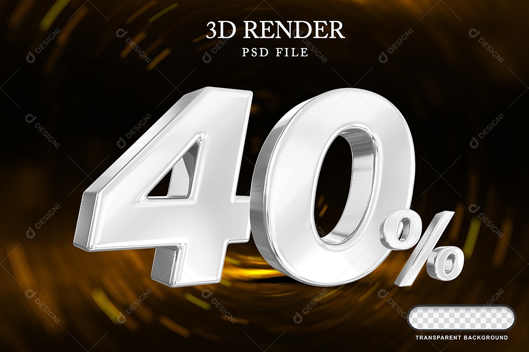 Número de Desconto 40% Elemento 3D Branco para Composição PSD