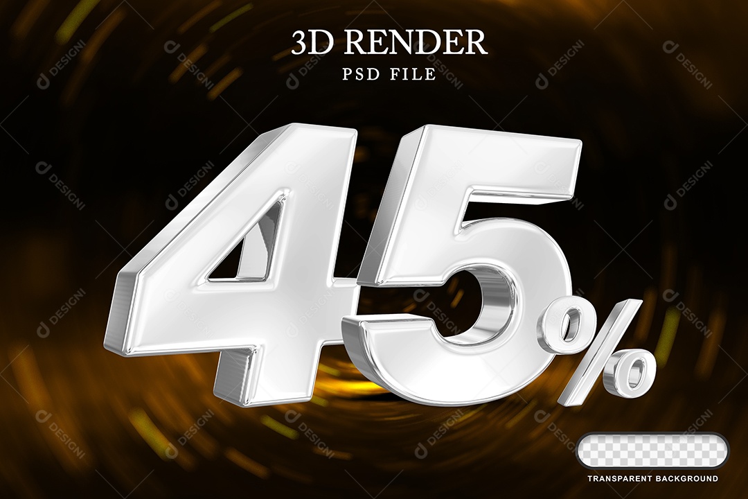 Número de Desconto 45% Elemento 3D Branco para Composição PSD