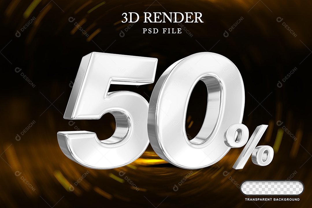 Número de Desconto 50% Elemento 3D Branco para Composição PSD