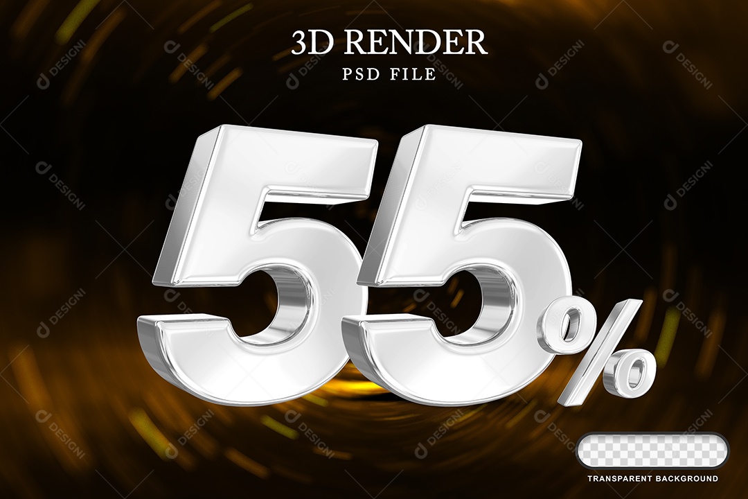 Número de Desconto 55% Elemento 3D Branco para Composição PSD