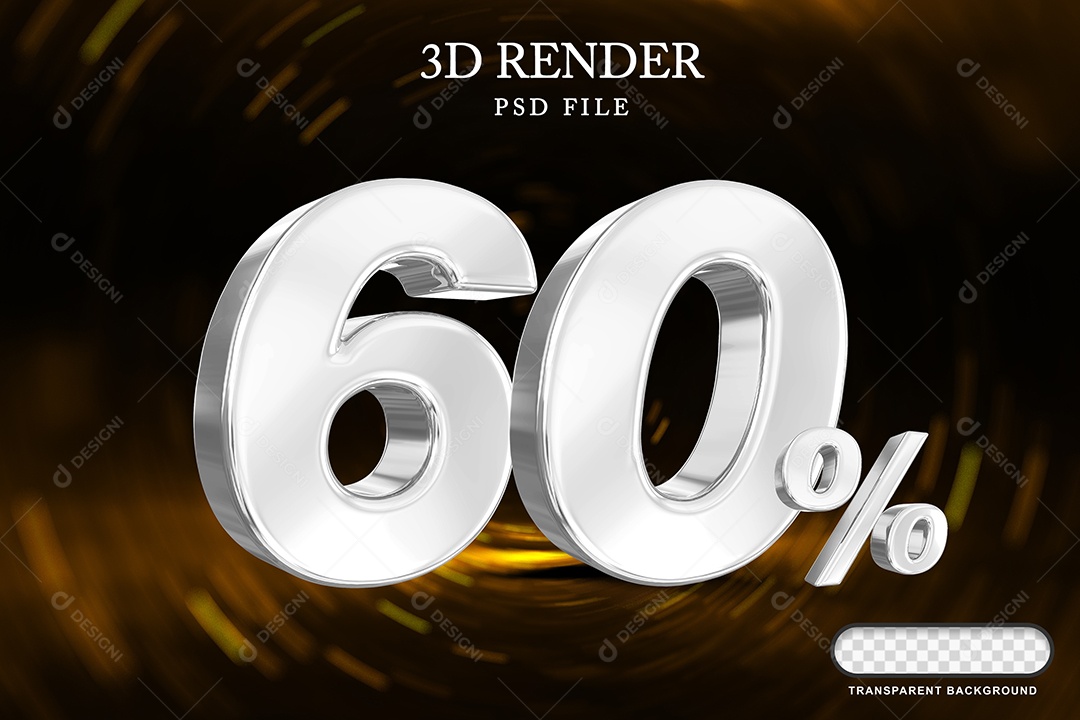 Número de Desconto 60% Elemento 3D Branco para Composição PSD