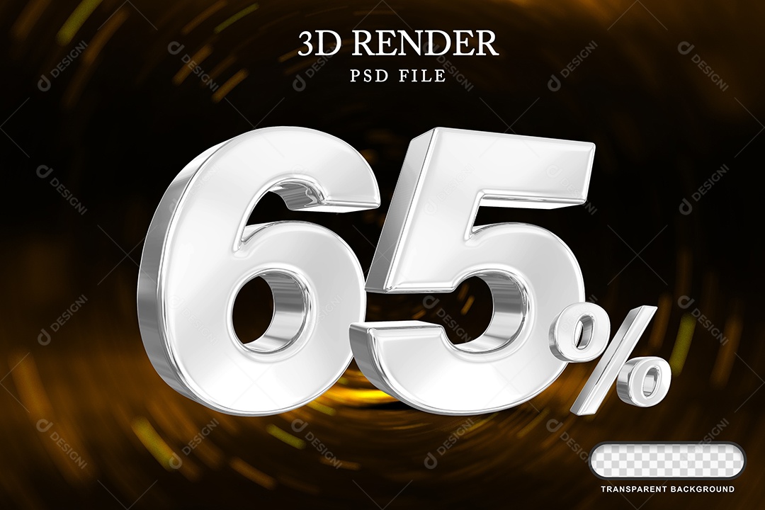 Número de Desconto 65% Elemento 3D Branco para Composição PSD