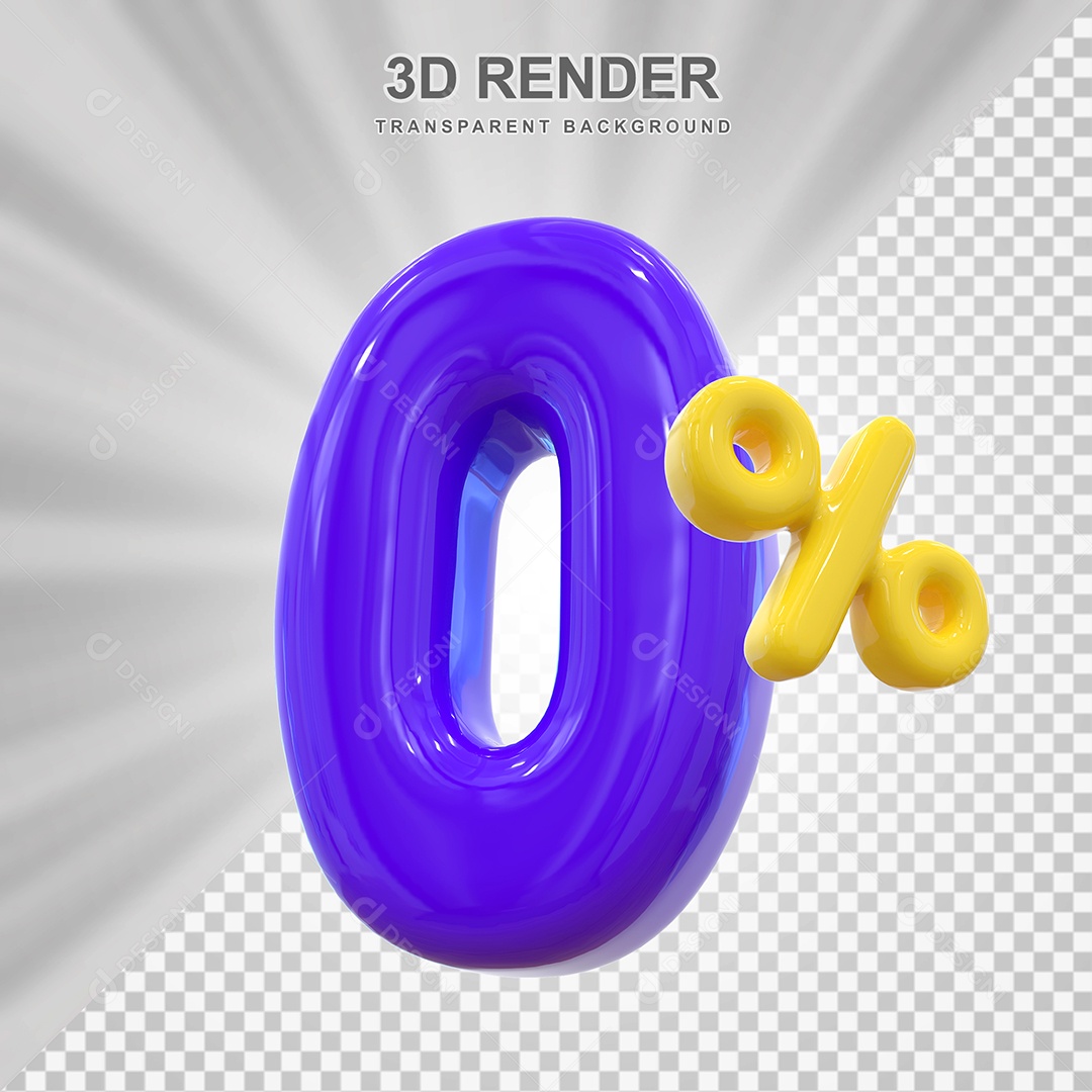 Número de Desconto 0% Elemento 3D Roxo para Composição PSD