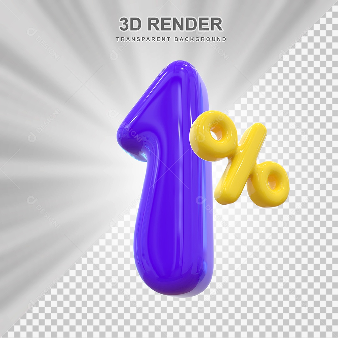 Número de Desconto 1% Elemento 3D Roxo para Composição PSD