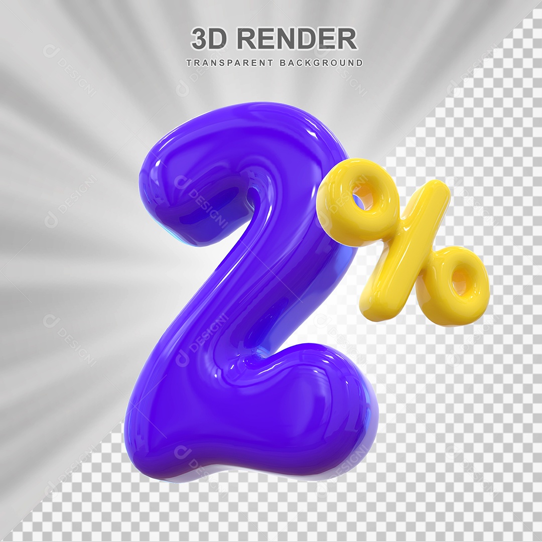 Número de Desconto 2% Elemento 3D Roxo para Composição PSD