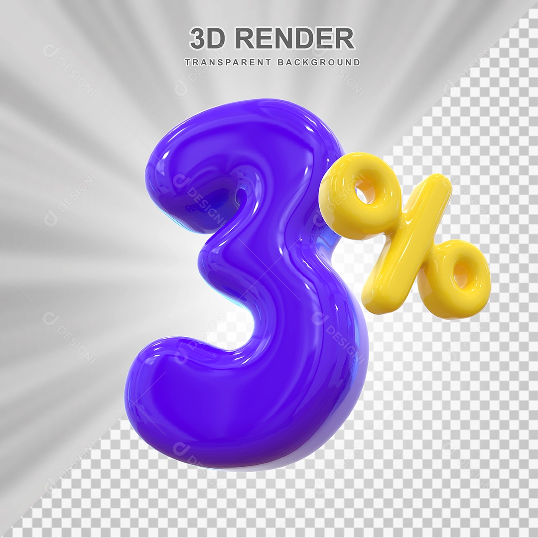Número de Desconto 3% Elemento 3D Roxo para Composição PSD