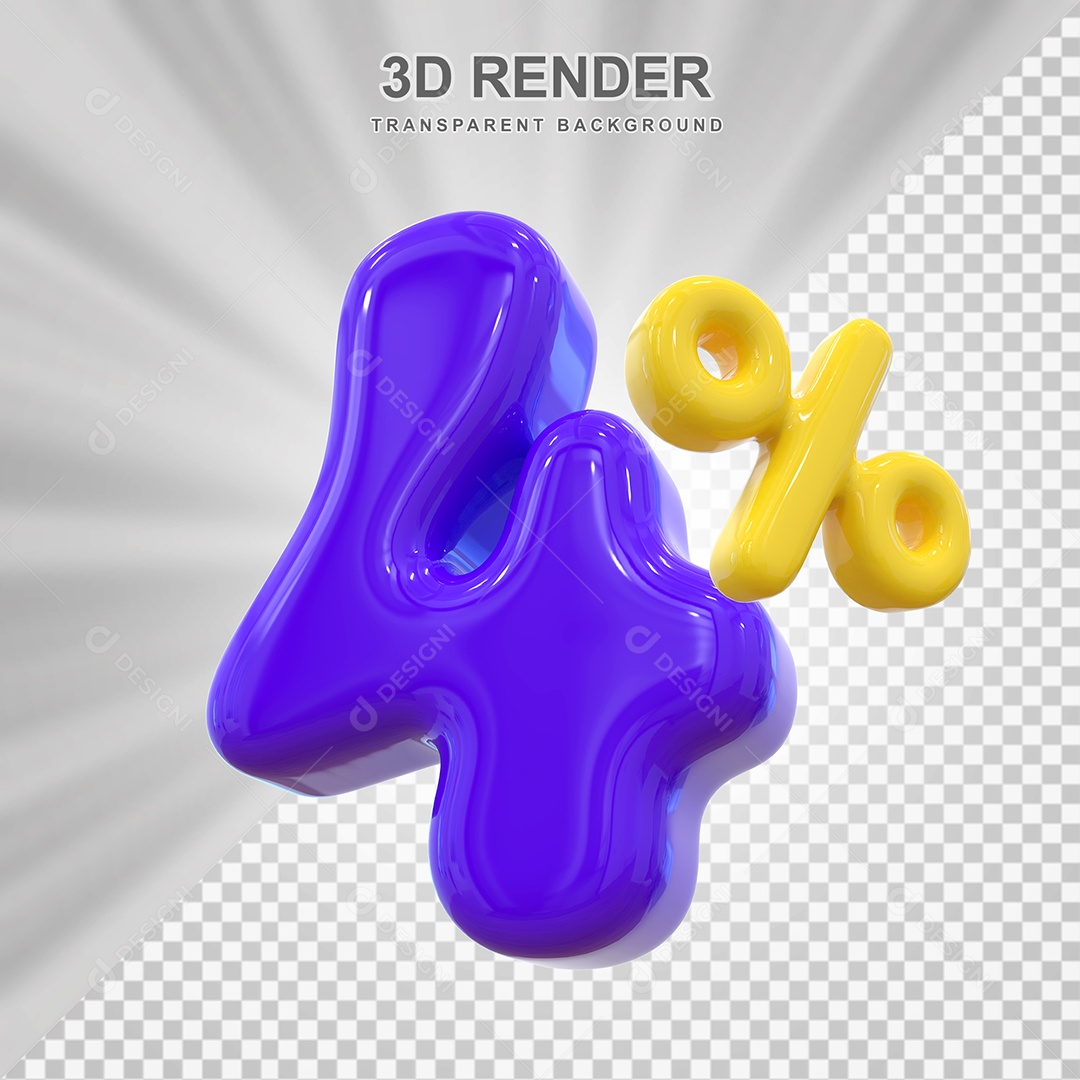 Número de Desconto 4% Elemento 3D Roxo para Composição PSD