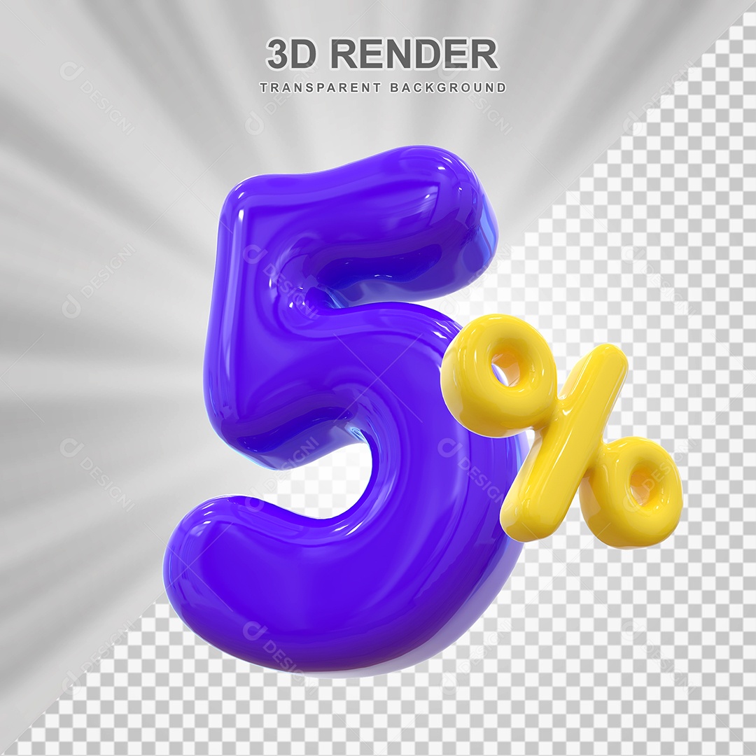 Número de Desconto 5% Elemento 3D Roxo para Composição PSD