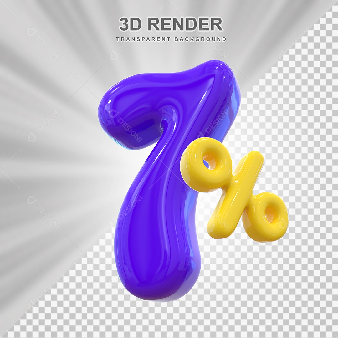 Número de Desconto 7% Elemento 3D Roxo para Composição PSD