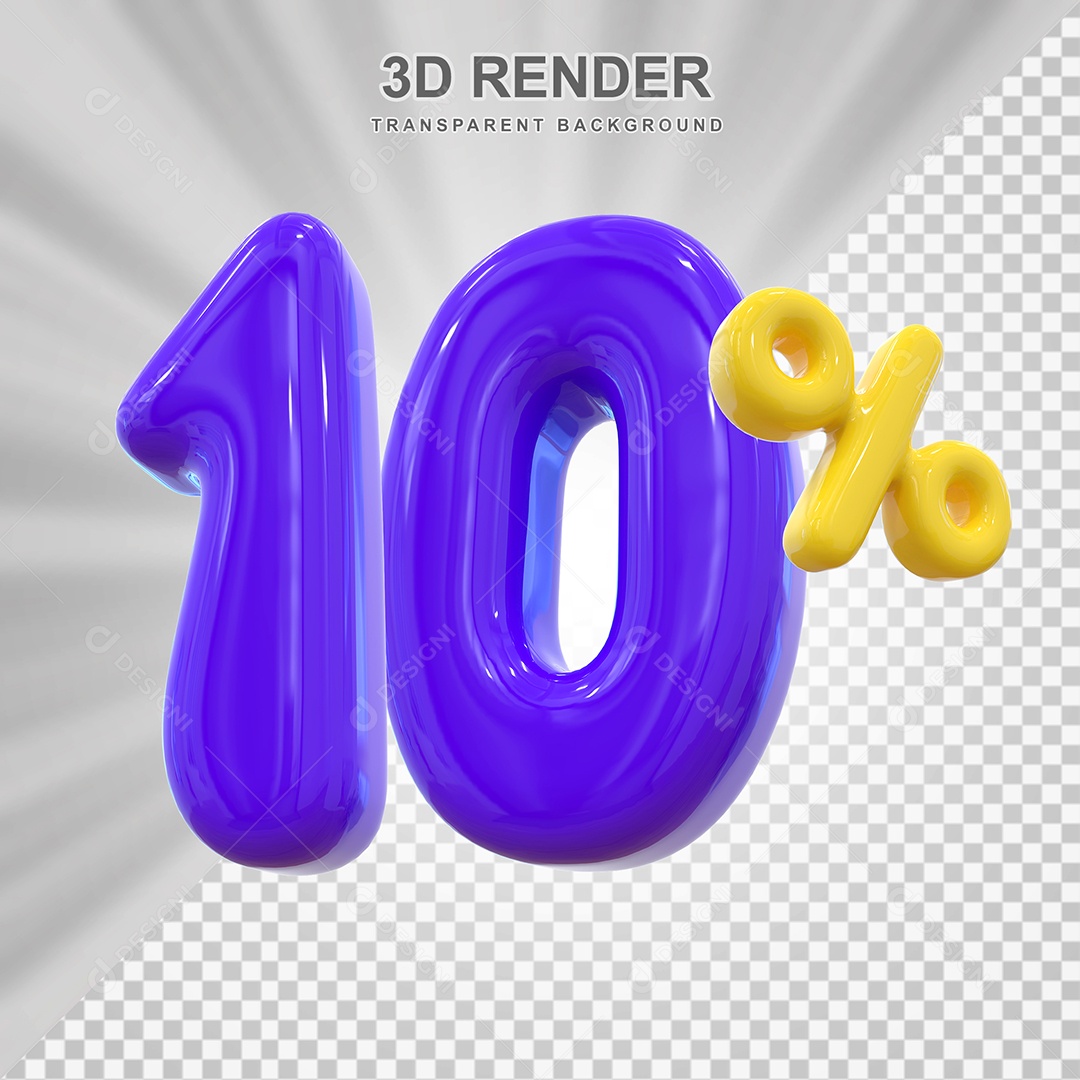 Número de Desconto 10% Elemento 3D Roxo para Composição PSD