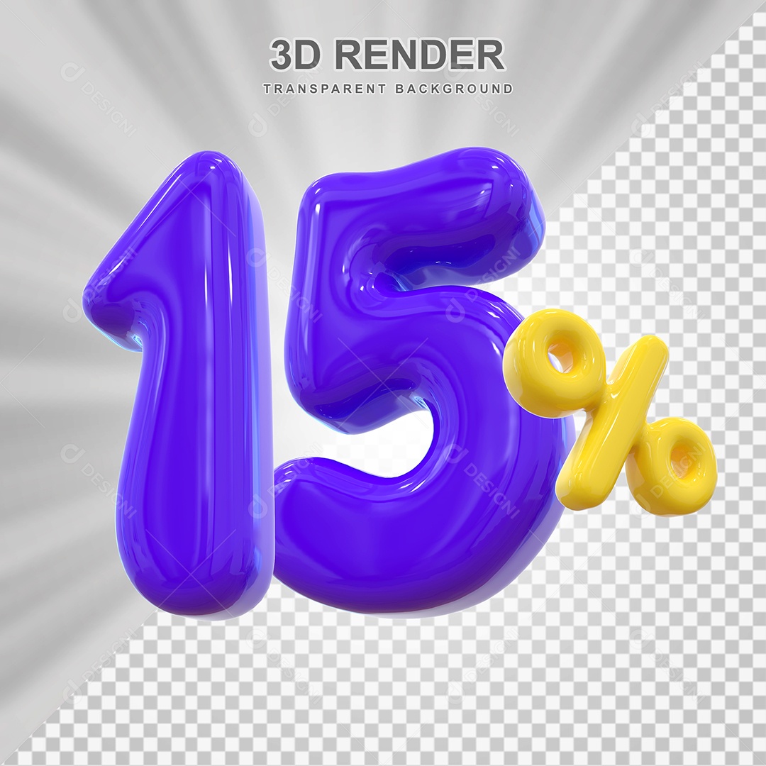 Número de Desconto 15% Elemento 3D Roxo para Composição PSD
