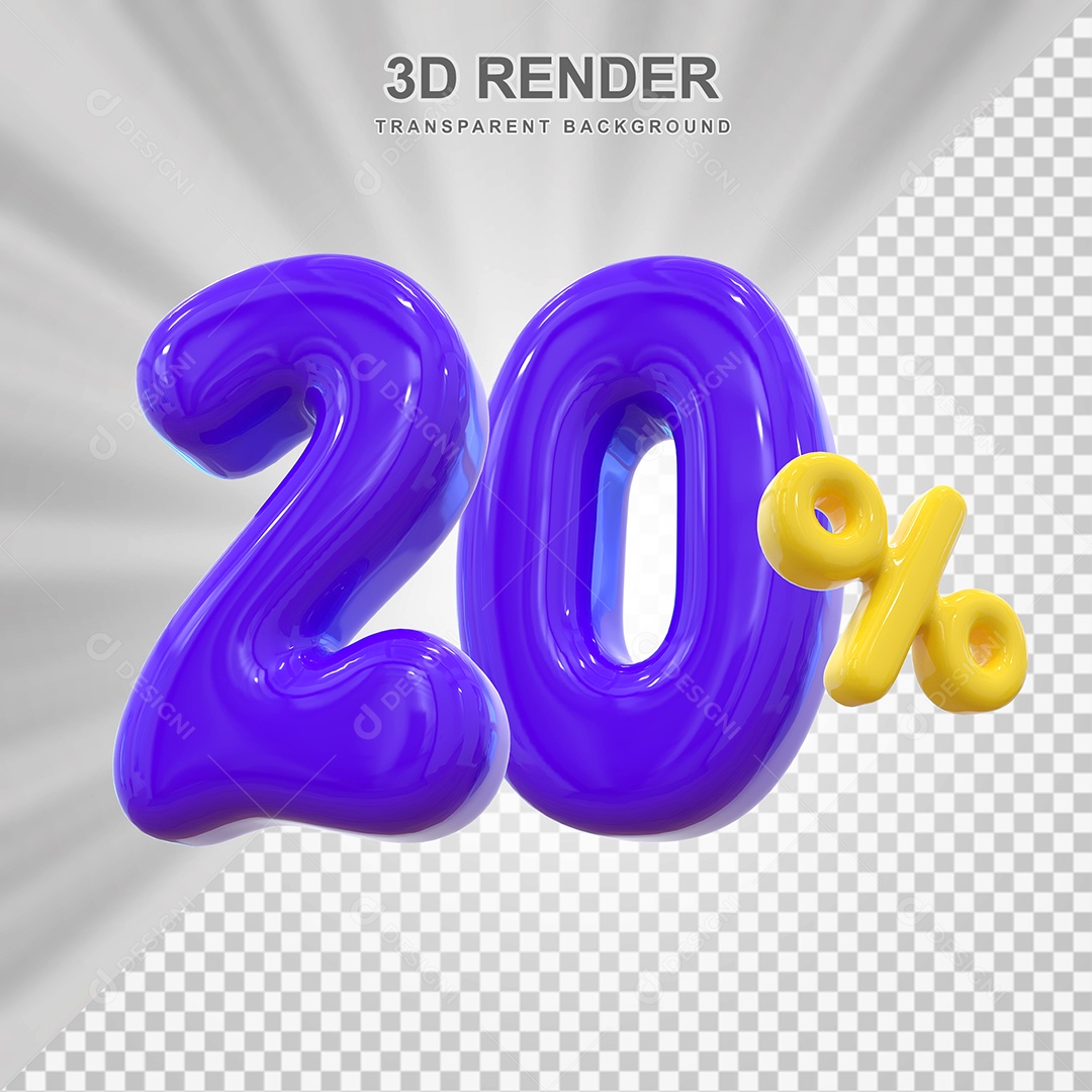 Número de Desconto 20% Elemento 3D Roxo para Composição PSD