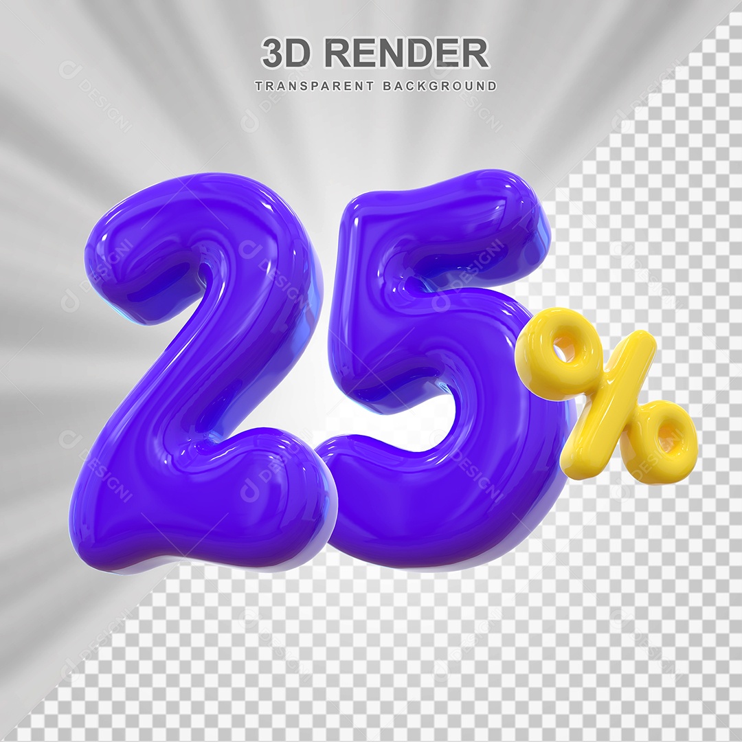 Número de Desconto 25% Elemento 3D Roxo para Composição PSD