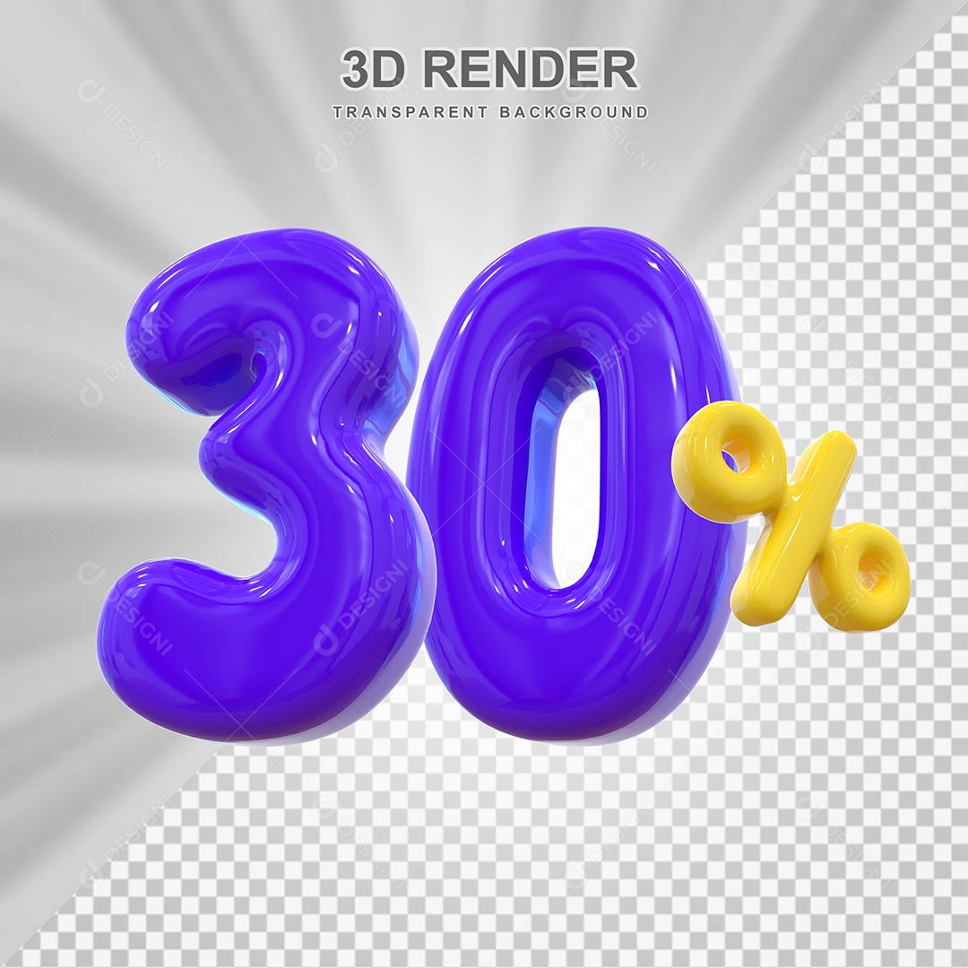 Número de Desconto 30% Elemento 3D Roxo para Composição PSD