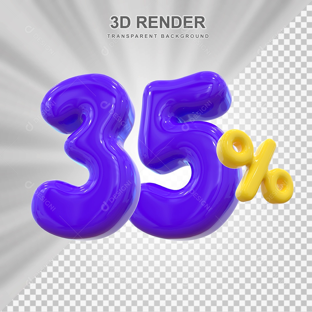 Número de Desconto 35% Elemento 3D Roxo para Composição PSD