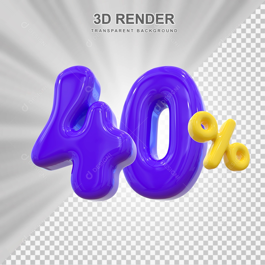 Número de Desconto 40% Elemento 3D Roxo para Composição PSD