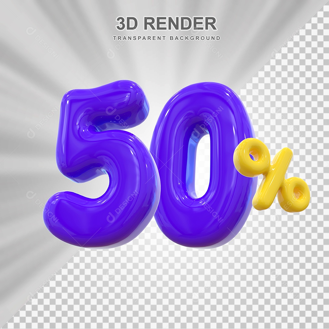 Número de Desconto 50% Elemento 3D Roxo para Composição PSD