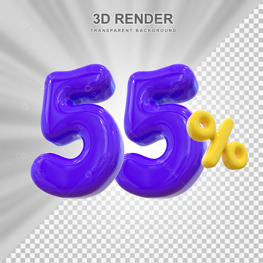 Número de Desconto 55% Elemento 3D Roxo para Composição PSD