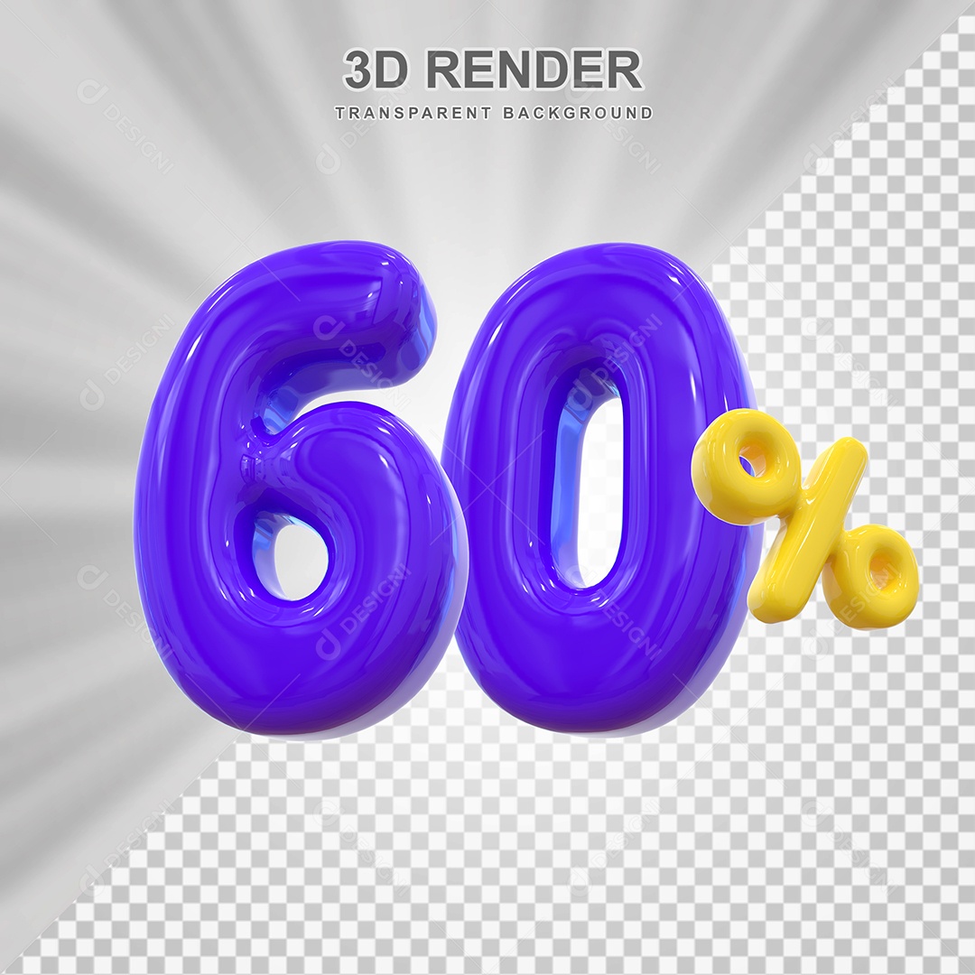 Número de Desconto 60% Elemento 3D Roxo para Composição PSD