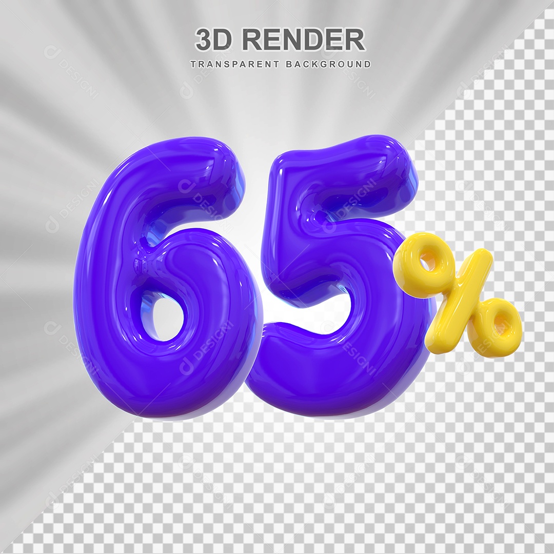 Número de Desconto 65% Elemento 3D Roxo para Composição PSD
