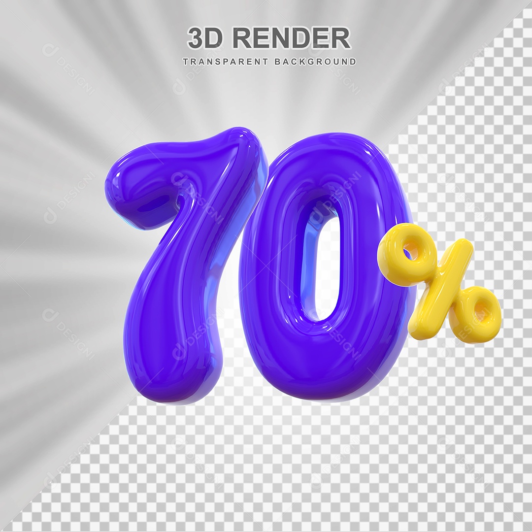 Número de Desconto 70% Elemento 3D Roxo para Composição PSD