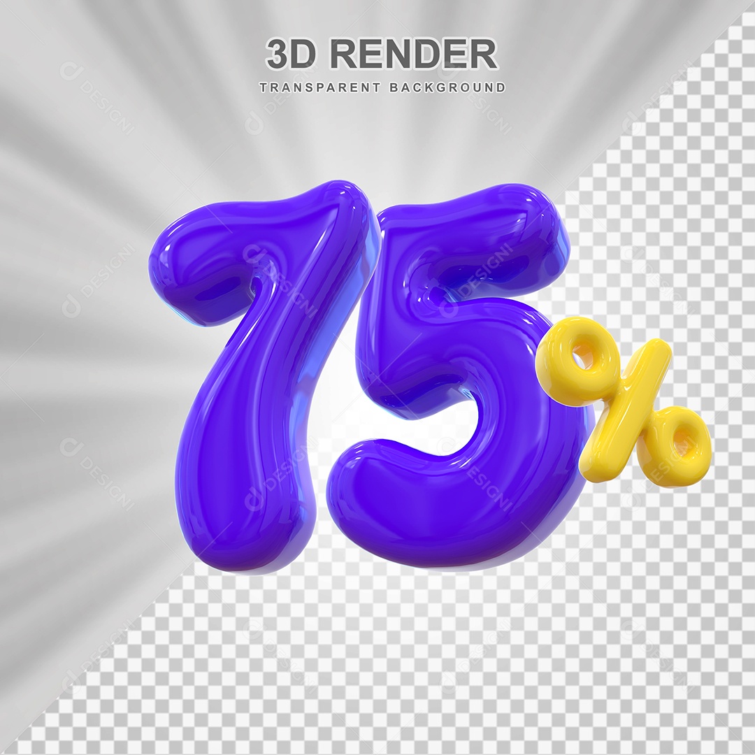Número de Desconto 75% Elemento 3D Roxo para Composição PSD