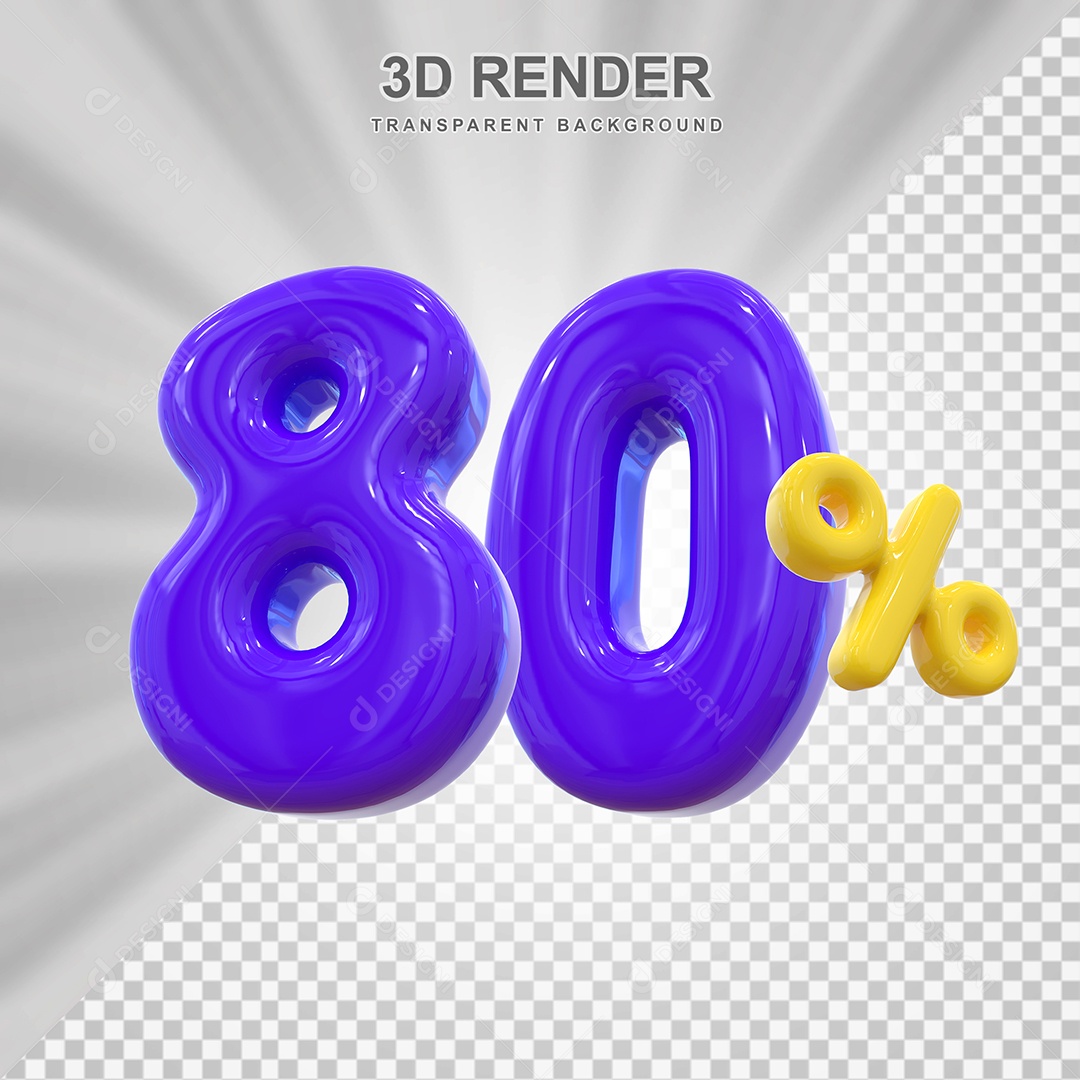 Número de Desconto 80% Elemento 3D Roxo para Composição PSD