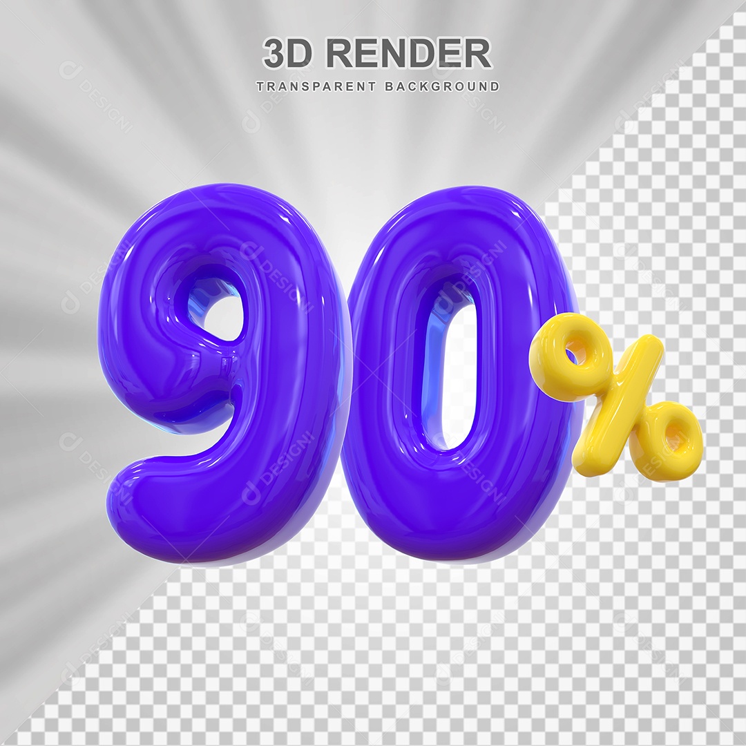 Número de Desconto 90% Elemento 3D Roxo para Composição PSD