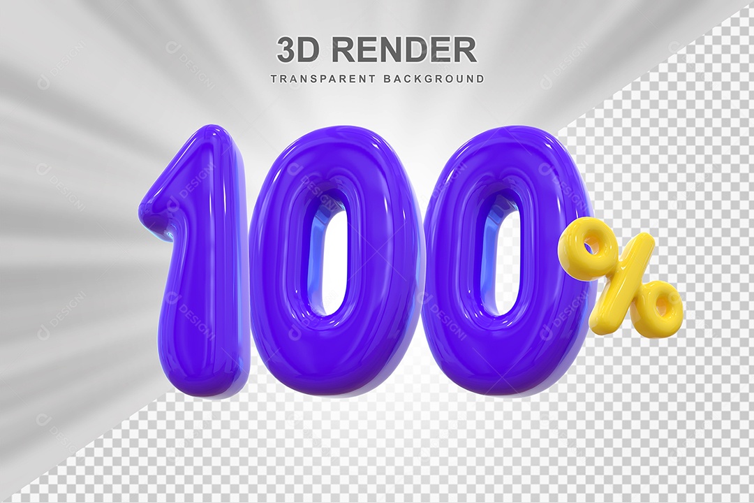 Número de Desconto 100% Elemento 3D Roxo para Composição PSD