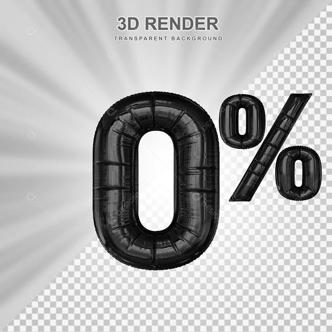 Número de Desconto 0% Elemento 3D Preto para Composição PSD