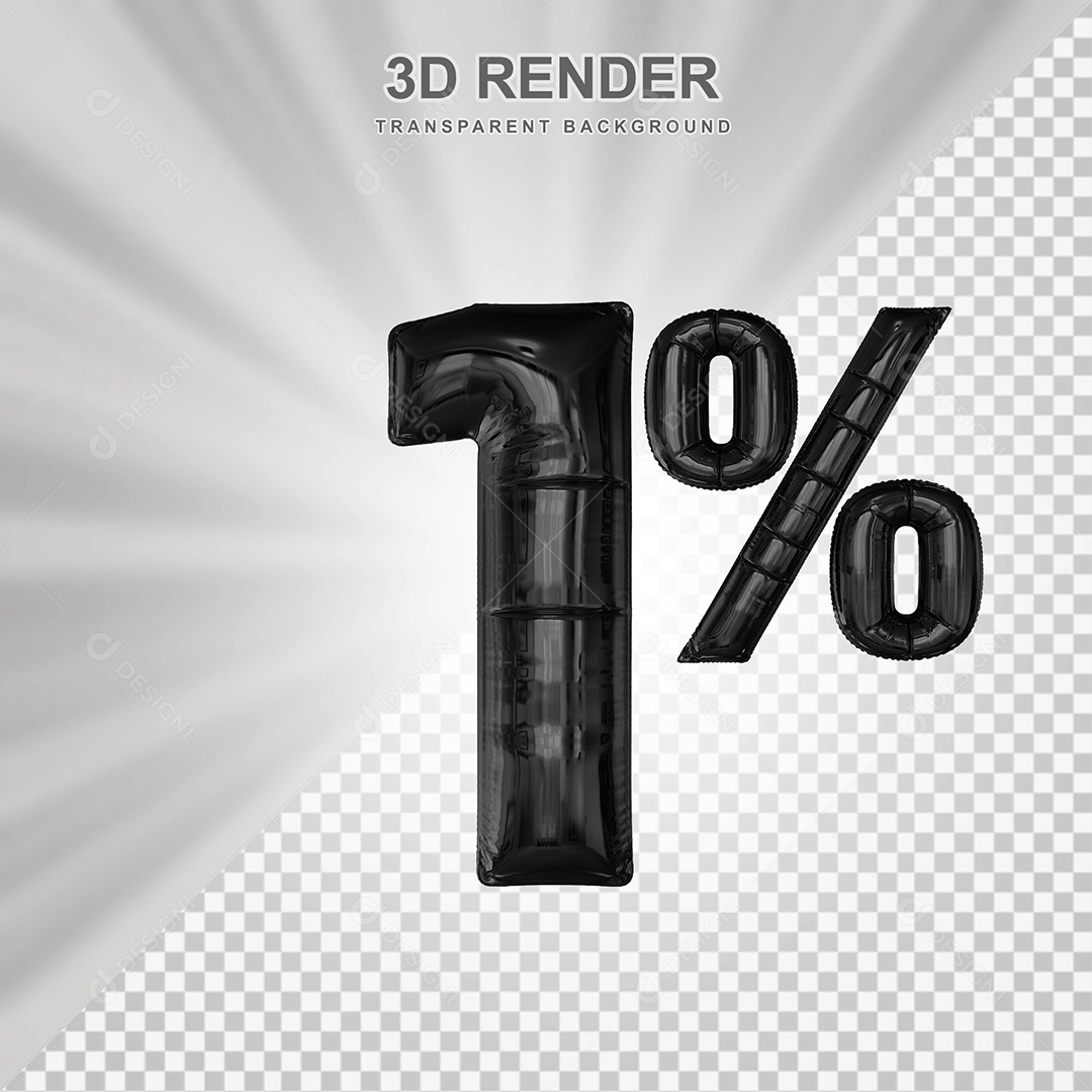 Número de Desconto 1% Elemento 3D Preto para Composição PSD
