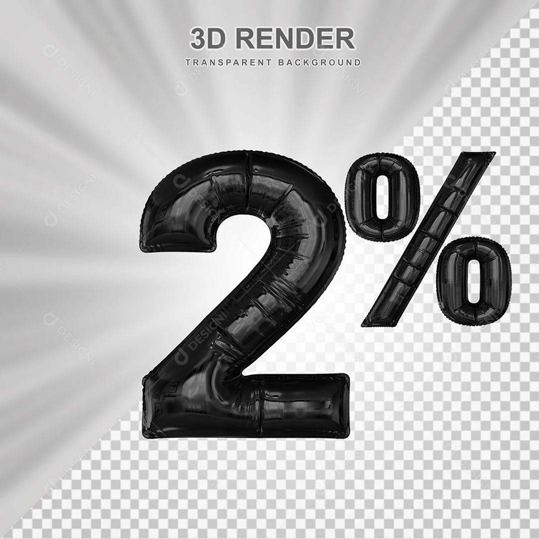 Número de Desconto 2% Elemento 3D Preto para Composição PSD