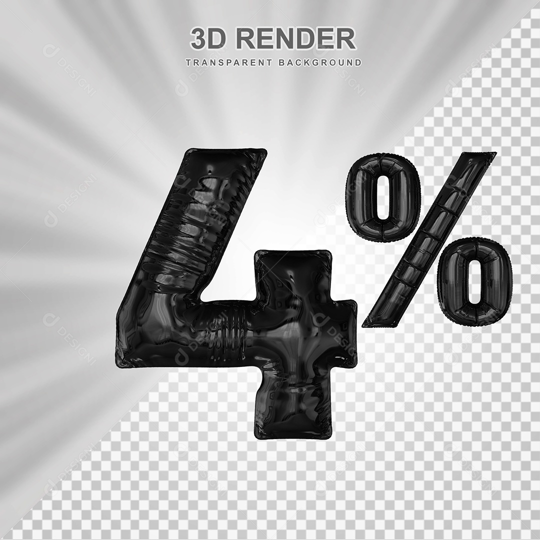 Número de Desconto % Elemento 3D Preto para Composição PSD