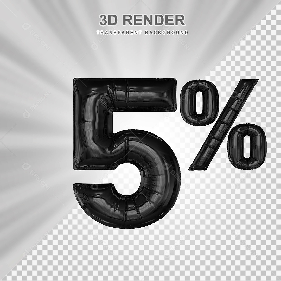 Número de Desconto 5% Elemento 3D Preto para Composição PSD