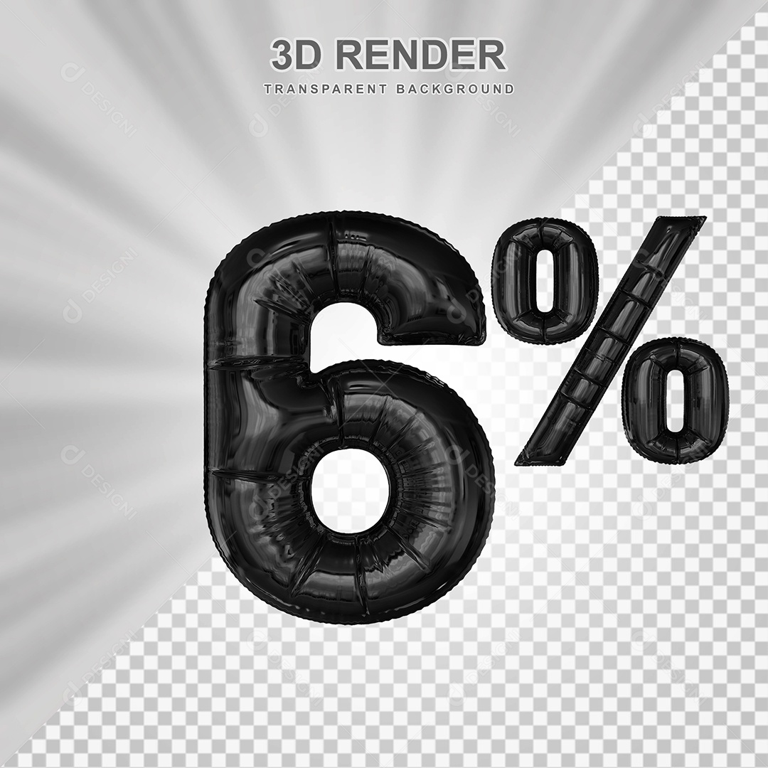 Número de Desconto 6% Elemento 3D Preto para Composição PSD