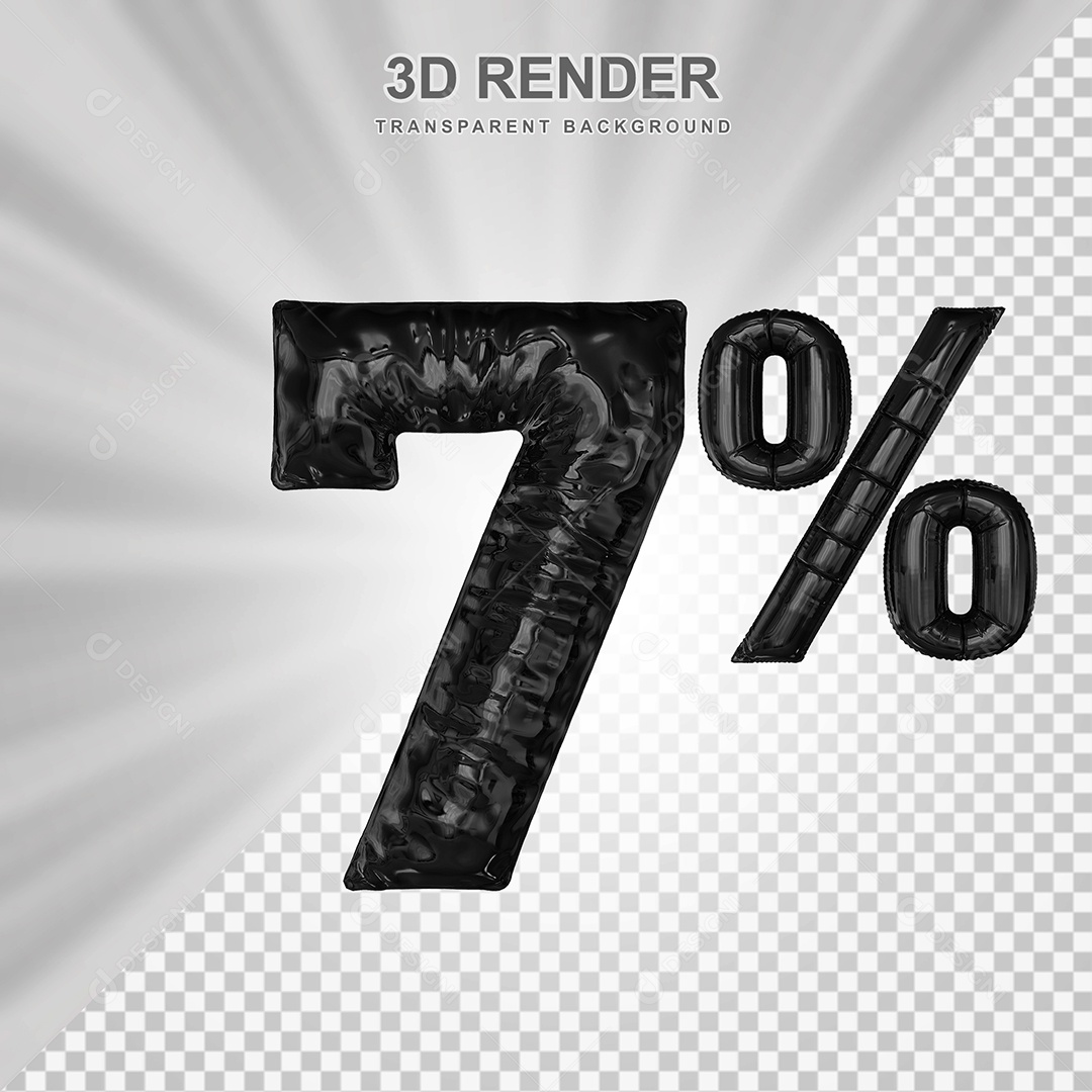 Número de Desconto 7% Elemento 3D Preto para Composição PSD