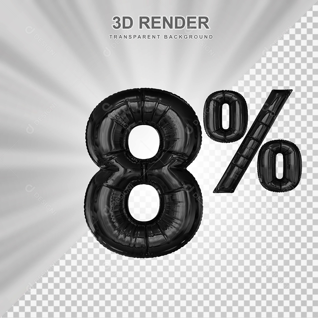 Número de Desconto 8% Elemento 3D Preto para Composição PSD