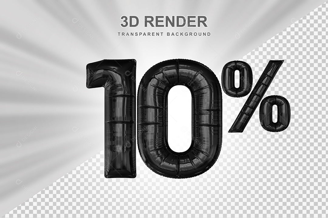 Número de Desconto 10% Elemento 3D Preto para Composição PSD