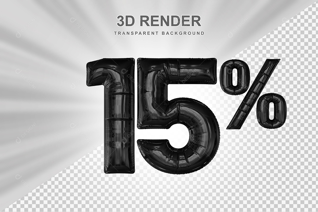 Número de Desconto 15% Elemento 3D Preto para Composição PSD