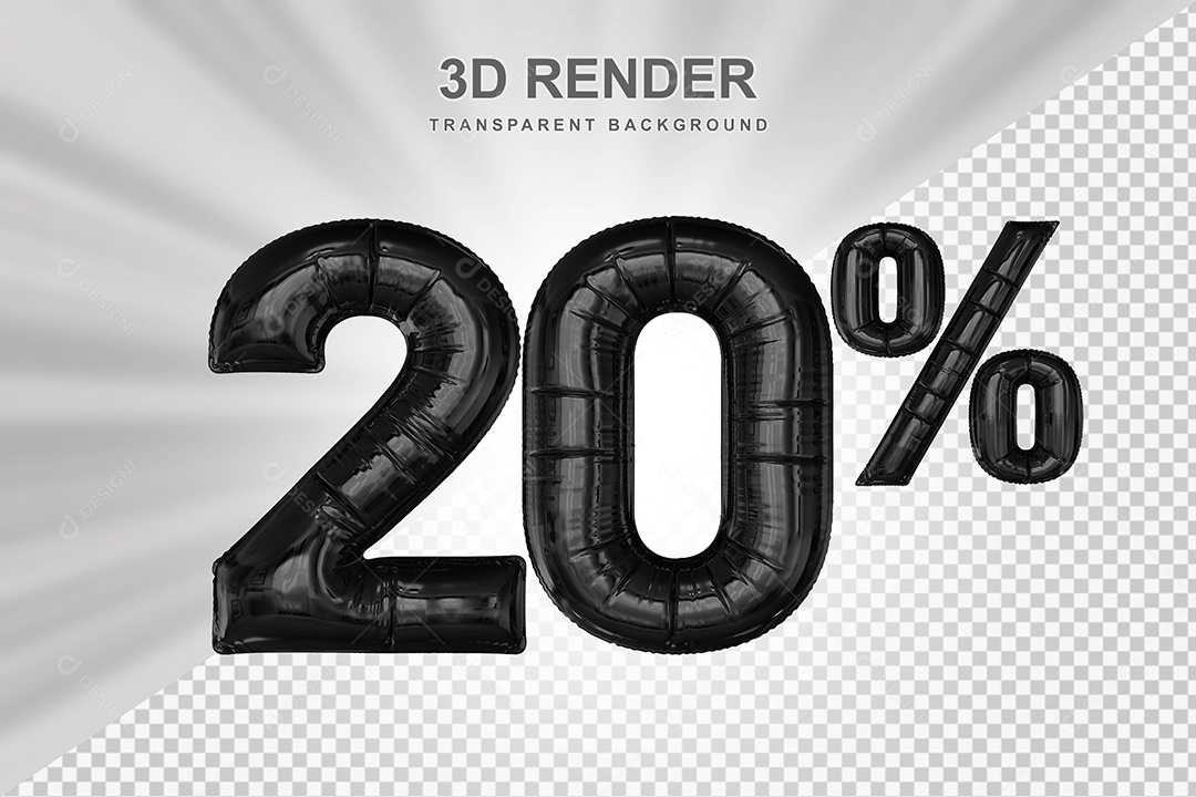 Número de Desconto 20% Elemento 3D Preto para Composição PSD