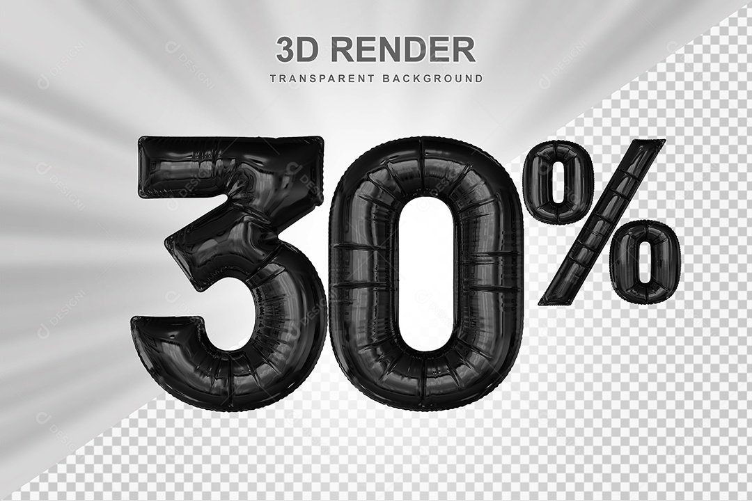 Número de Desconto 30% Elemento 3D Preto para Composição PSD