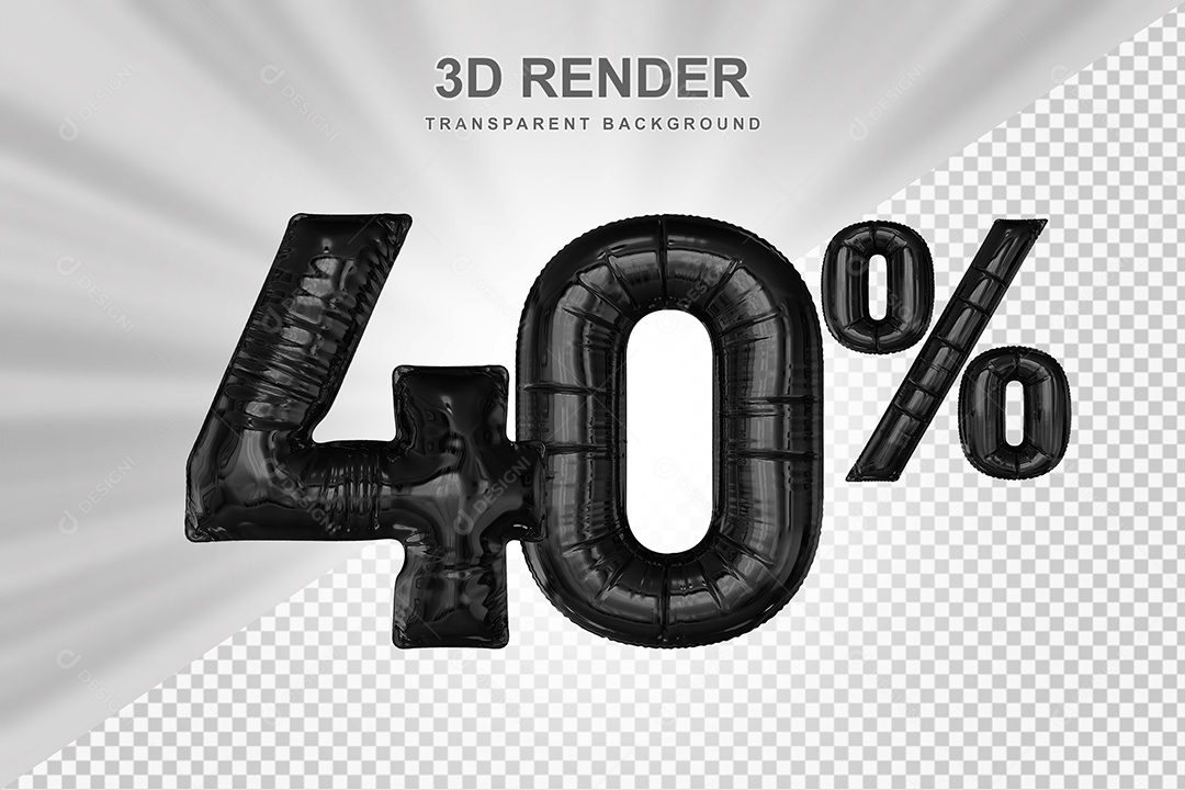 Número de Desconto 40% Elemento 3D Preto para Composição PSD