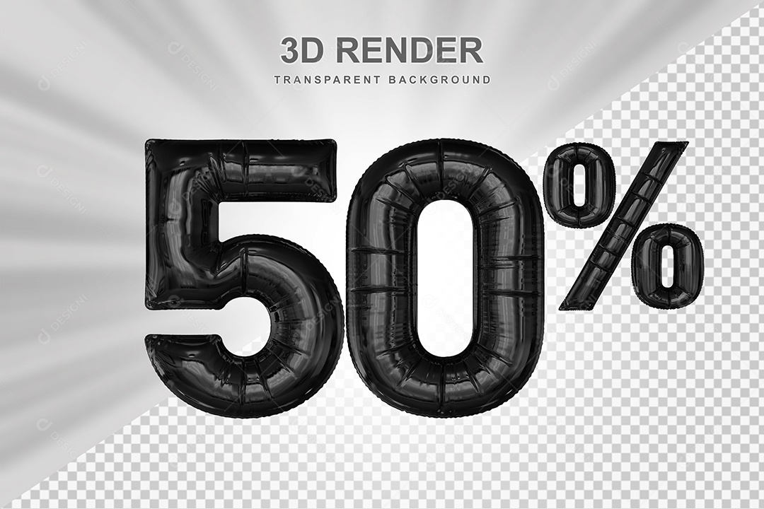 Número de Desconto 50% Elemento 3D Preto para Composição PSD