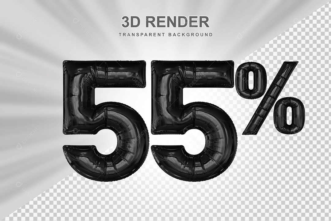 Número de Desconto 55% Elemento 3D Preto para Composição PSD