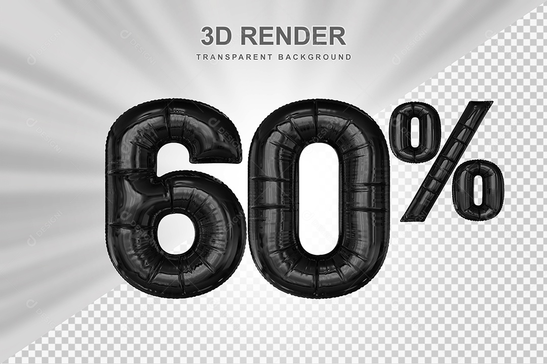 Número de Desconto 60% Elemento 3D Preto para Composição PSD