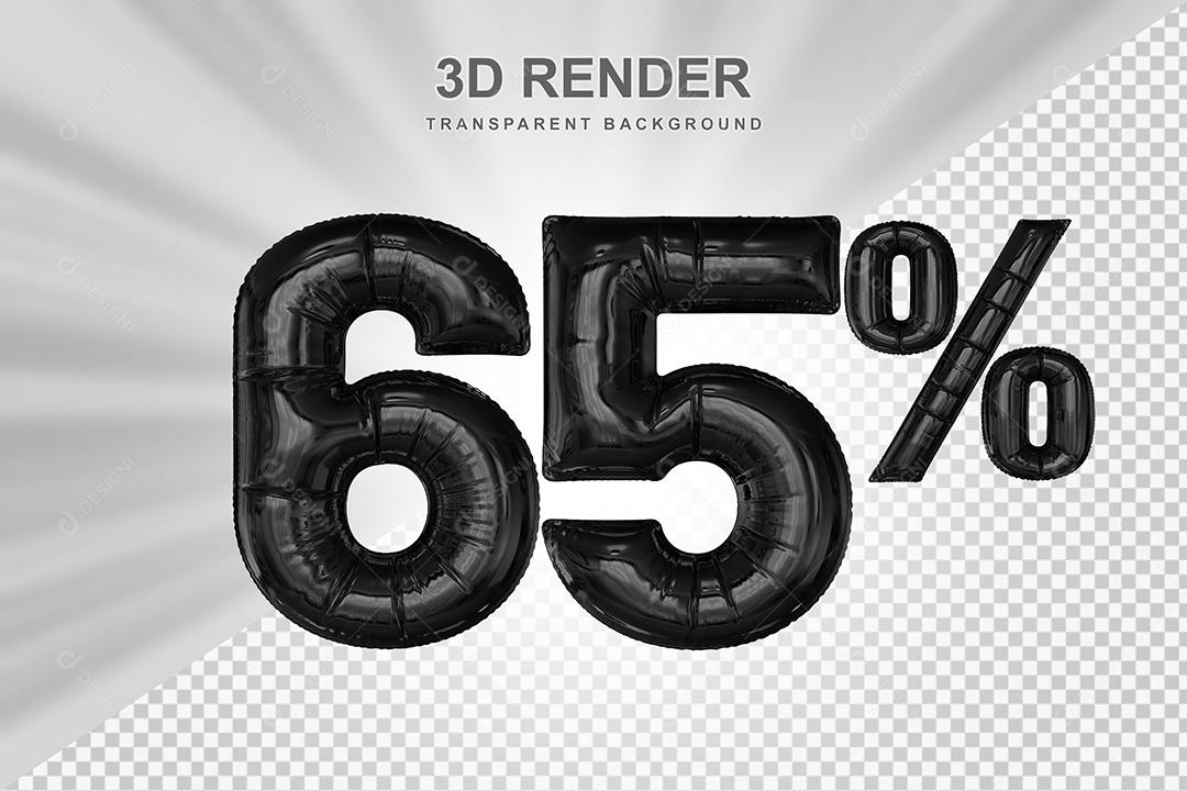 Número de Desconto 65% Elemento 3D Preto para Composição PSD