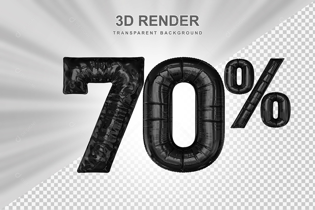 Número de Desconto 70% Elemento 3D Preto para Composição PSD