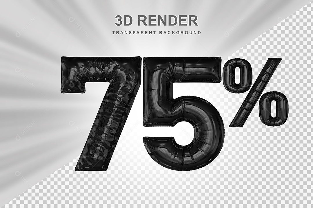 Número de Desconto 75% Elemento 3D Preto para Composição PSD