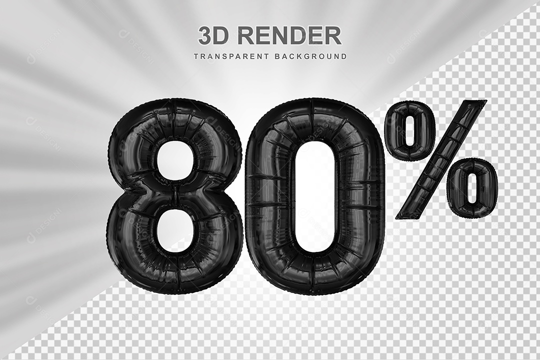 Número de Desconto 80% Elemento 3D Preto para Composição PSD