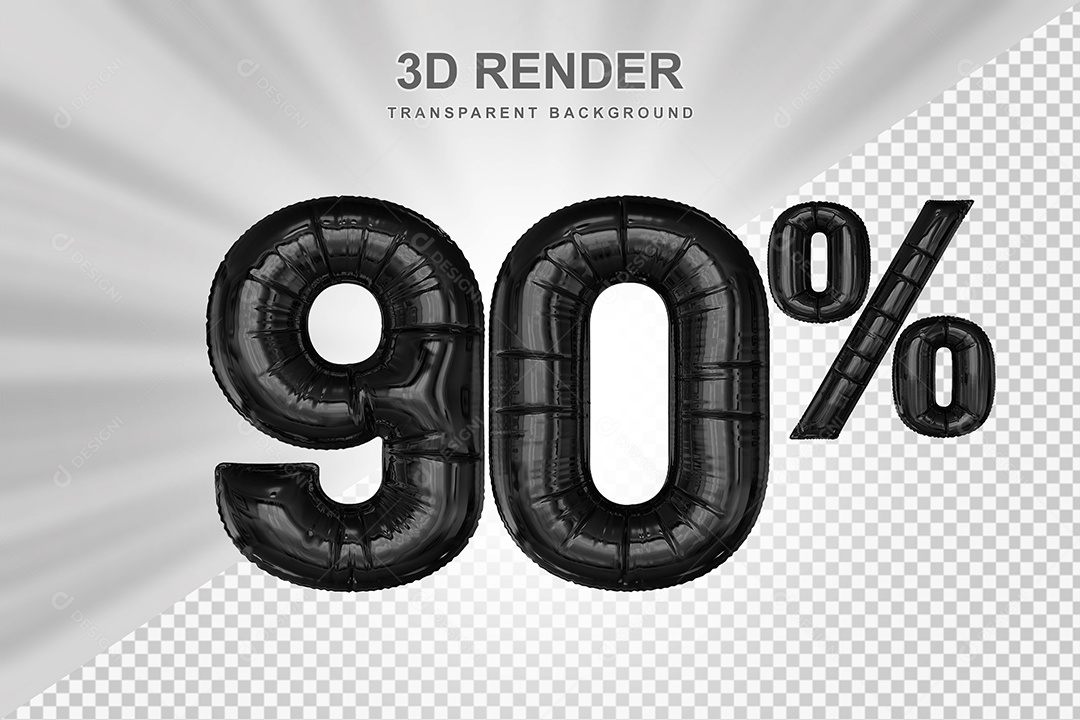 Número de Desconto 90% Elemento 3D Preto para Composição PSD